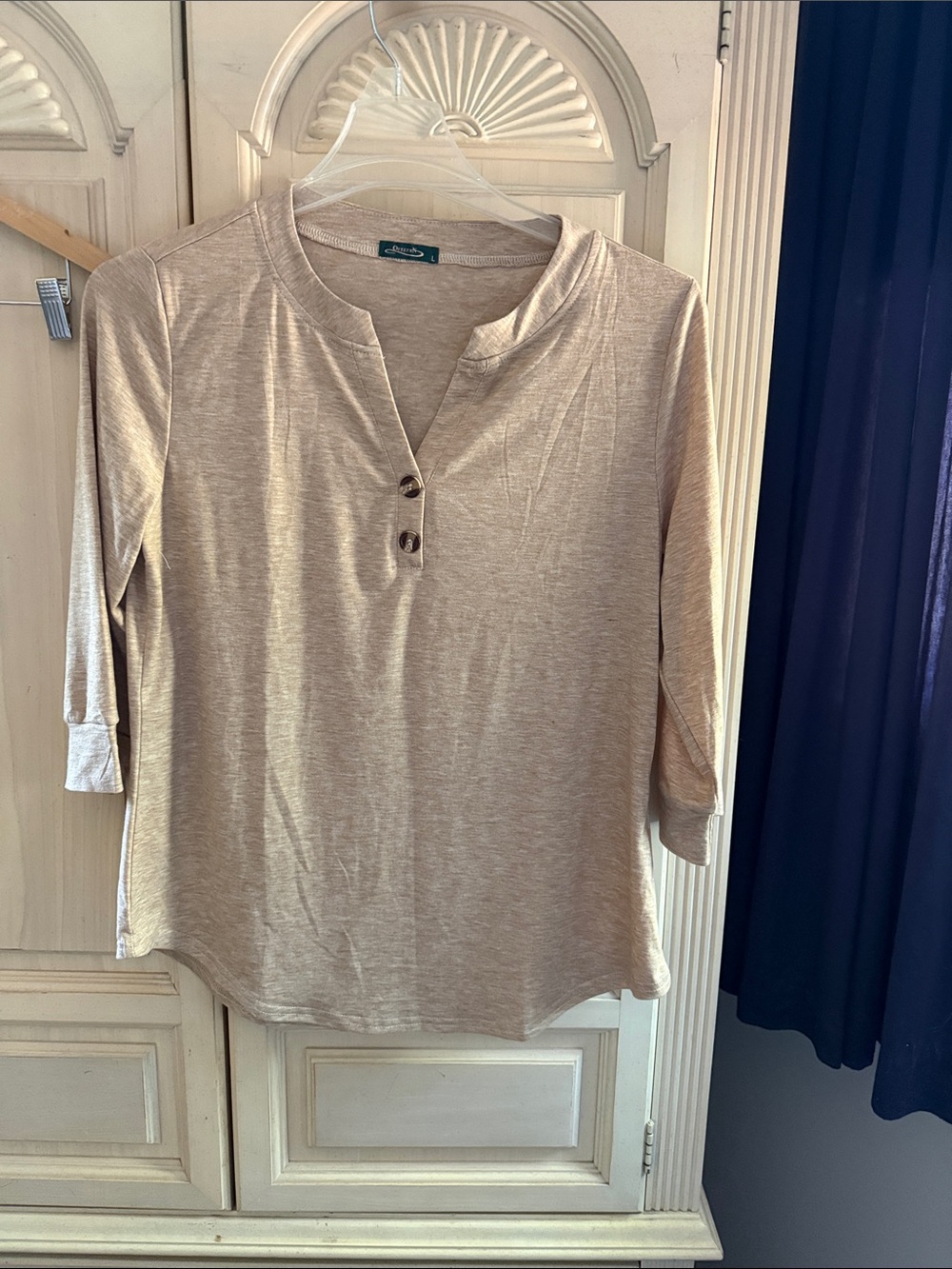 Lightweight Cream Henley Tunic with 3/4 Sleeves